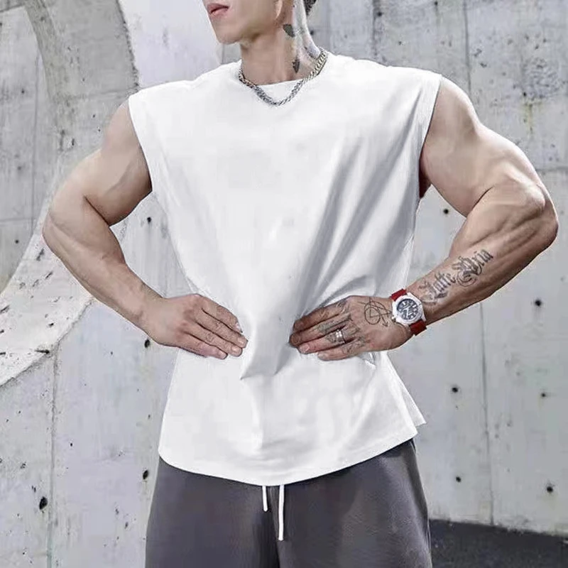 Summer Plain Mens Fitness Singlets Loose Mesh Gym Tank Tops Bodybuilding Clothing Sports Oversized Muscle Sleeveless Shirt