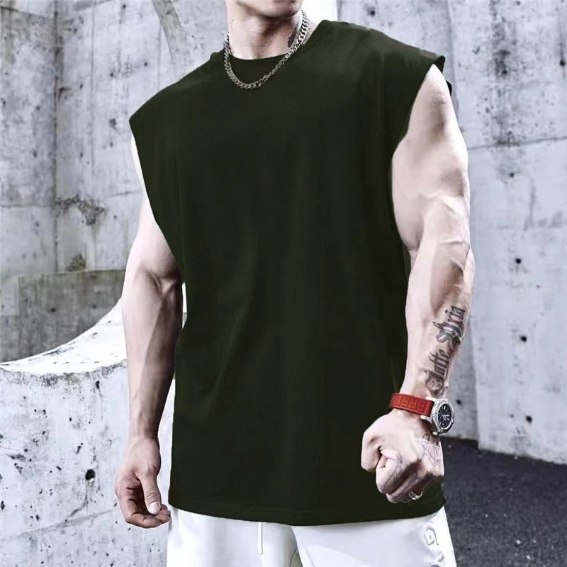 Summer Plain Mens Fitness Singlets Loose Mesh Gym Tank Tops Bodybuilding Clothing Sports Oversized Muscle Sleeveless Shirt