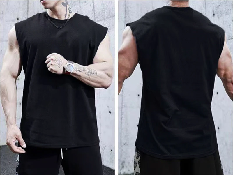 Summer Plain Mens Fitness Singlets Loose Mesh Gym Tank Tops Bodybuilding Clothing Sports Oversized Muscle Sleeveless Shirt