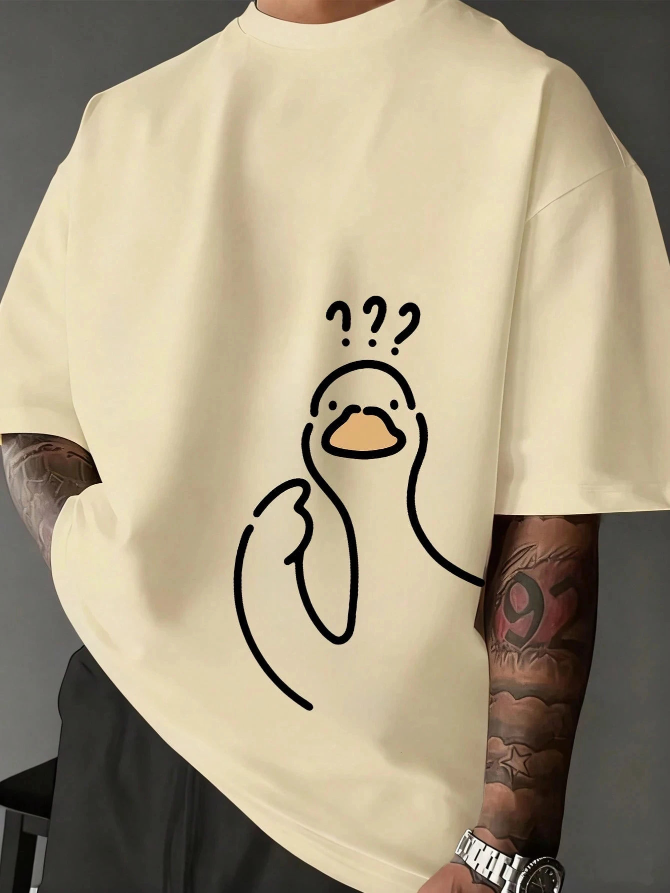 100% Pure Cotton Summer Men's Casual Fashion Loose Cartoon Print Round Neck Short Sleeved T-Shirt Versatile Top