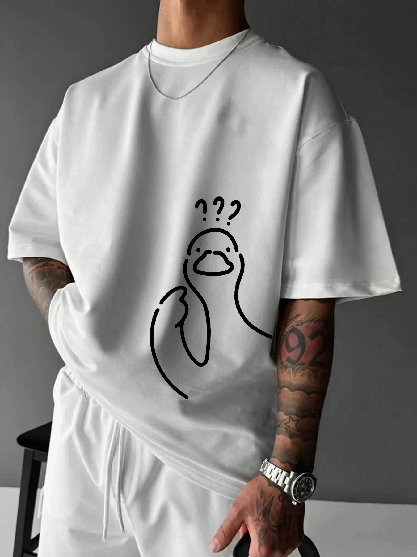 100% Pure Cotton Summer Men's Casual Fashion Loose Cartoon Print Round Neck Short Sleeved T-Shirt Versatile Top