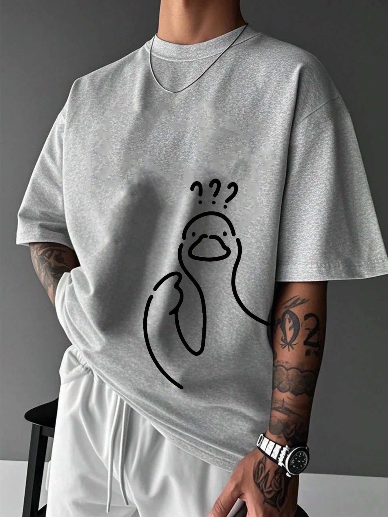 100% Pure Cotton Summer Men's Casual Fashion Loose Cartoon Print Round Neck Short Sleeved T-Shirt Versatile Top