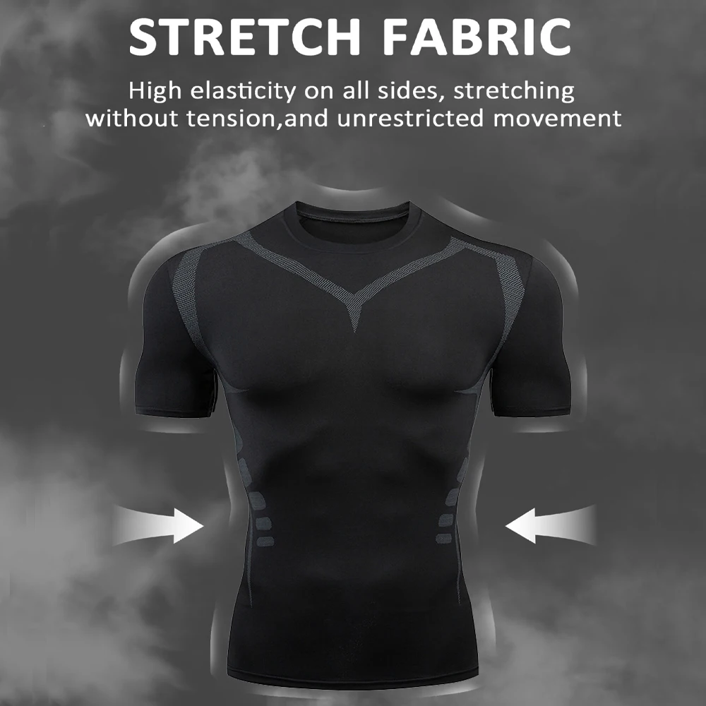 Men's Running Compression Shirts Short Sleeve Sport Gym Tees Fitness Quick Dry Sweatshirt Jogging Tracksuit Athletic Shirt Tops