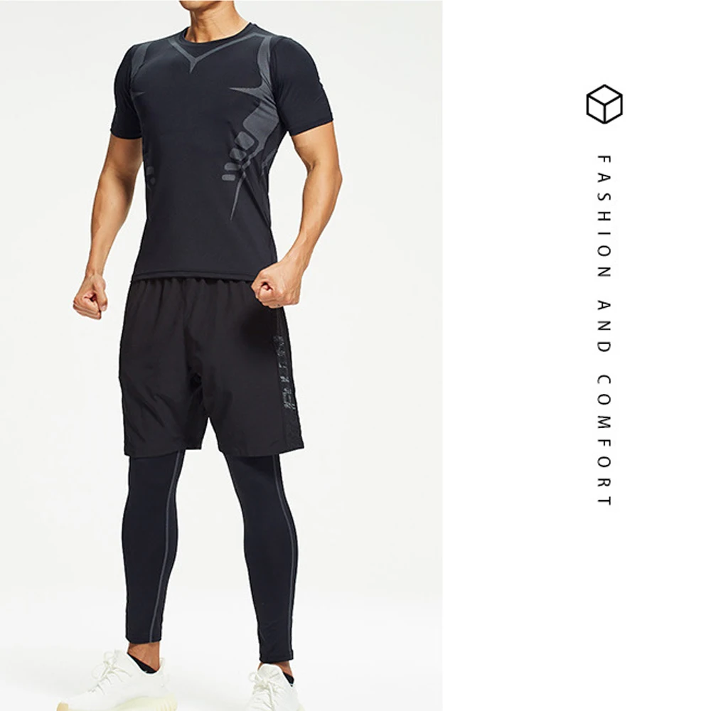 Men's Running Compression Shirts Short Sleeve Sport Gym Tees Fitness Quick Dry Sweatshirt Jogging Tracksuit Athletic Shirt Tops