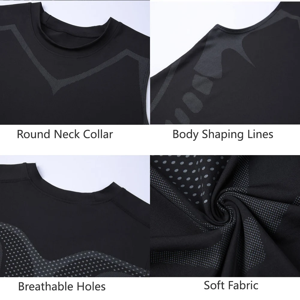 Men's Running Compression Shirts Short Sleeve Sport Gym Tees Fitness Quick Dry Sweatshirt Jogging Tracksuit Athletic Shirt Tops