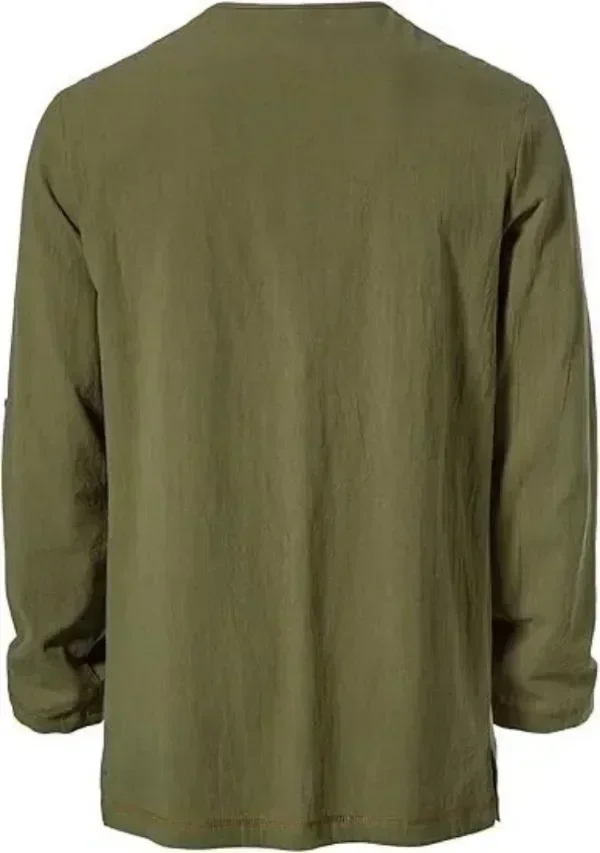 Men Medieval Lace Up Linen Long Sleeve Tunic Viking Pirate Renaissance Cosplay Shirt With Vintage Embossed Leather Belt