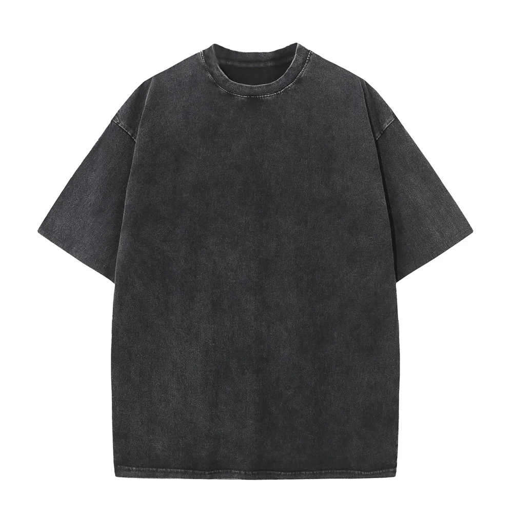 230G Cotton American Large Size T Shirts Men Summer Vintage Clothes Washed Tees Casual Short Sleeve Basic Male Tops