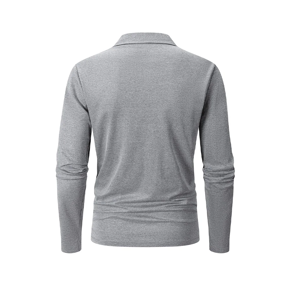Spring Men's Casual Business Long Sleeve Shirt Solid Color Breathable Lapel T-shirt Men's Outdoor Long Sleeve Polo Shirt Top