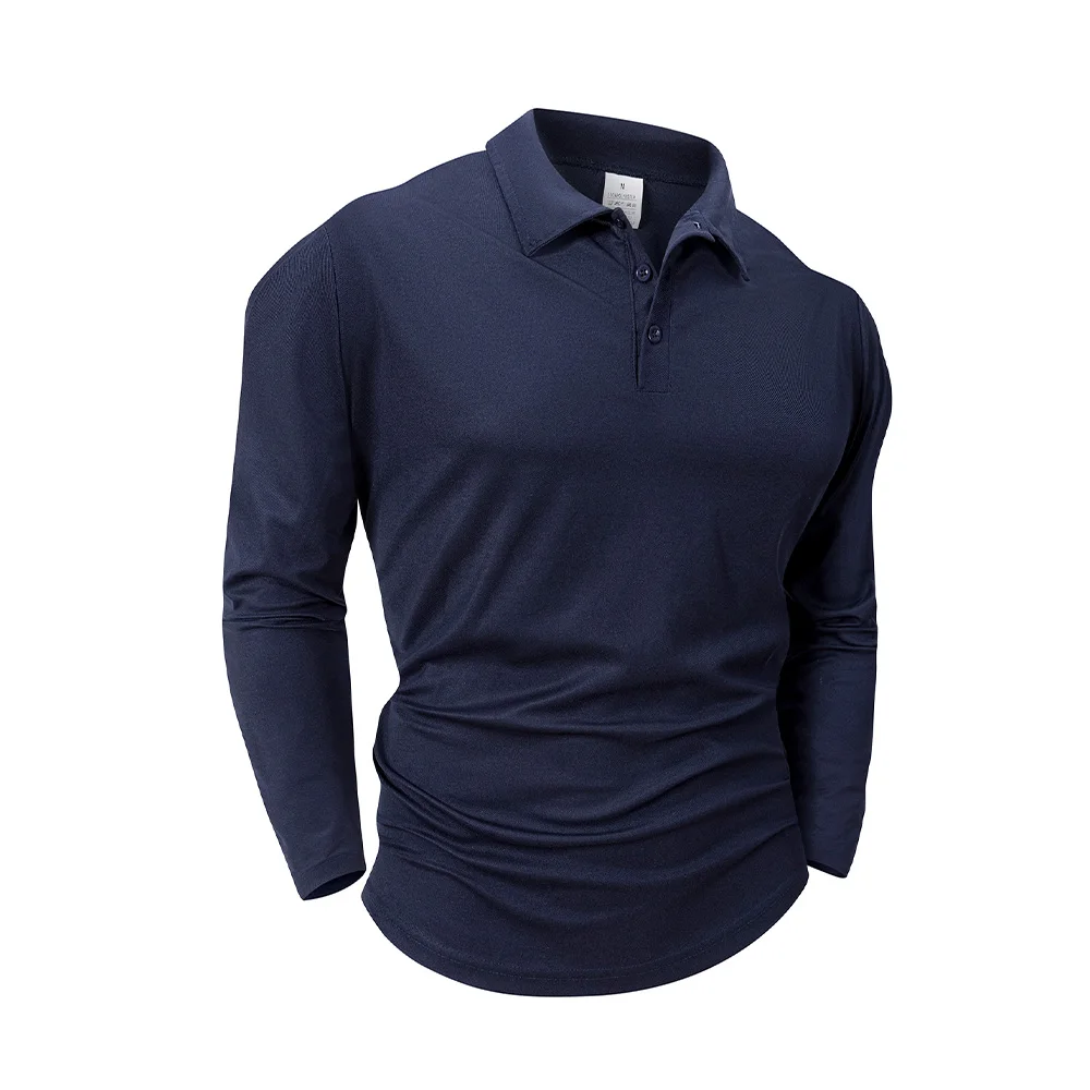 Spring Men's Casual Business Long Sleeve Shirt Solid Color Breathable Lapel T-shirt Men's Outdoor Long Sleeve Polo Shirt Top