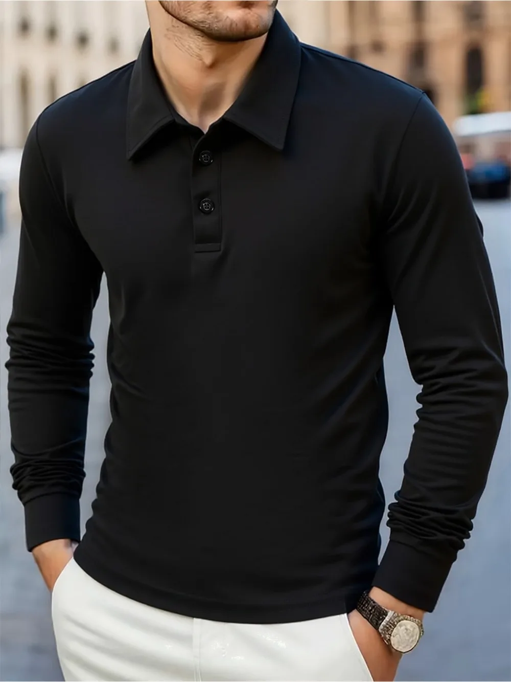 Spring Men's Casual Business Long Sleeve Shirt Solid Color Breathable Lapel T-shirt Men's Outdoor Long Sleeve Polo Shirt Top
