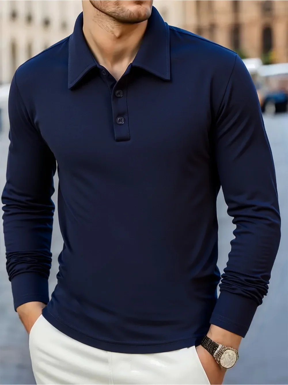 Spring Men's Casual Business Long Sleeve Shirt Solid Color Breathable Lapel T-shirt Men's Outdoor Long Sleeve Polo Shirt Top