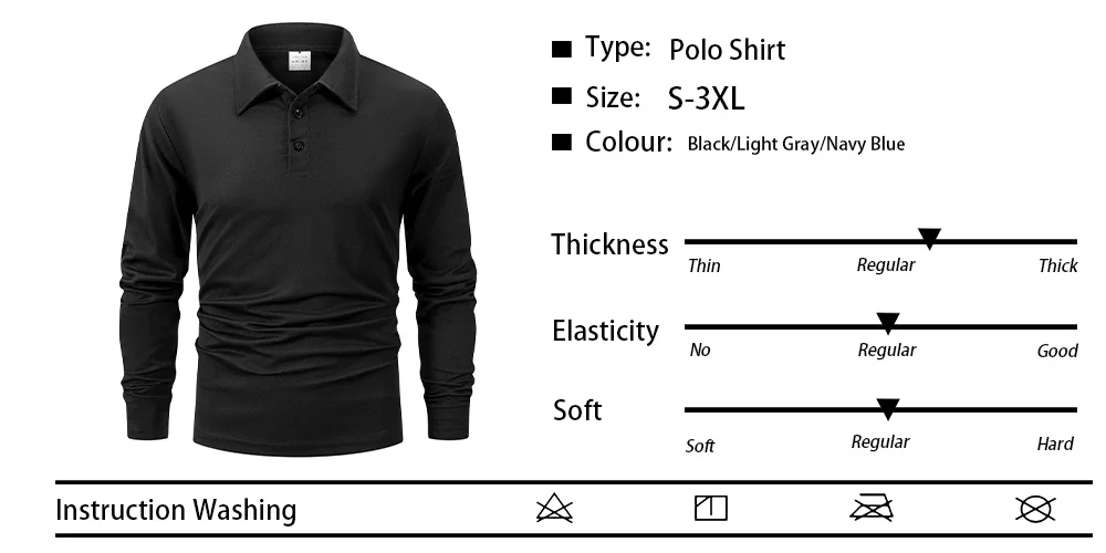 Spring Men's Casual Business Long Sleeve Shirt Solid Color Breathable Lapel T-shirt Men's Outdoor Long Sleeve Polo Shirt Top
