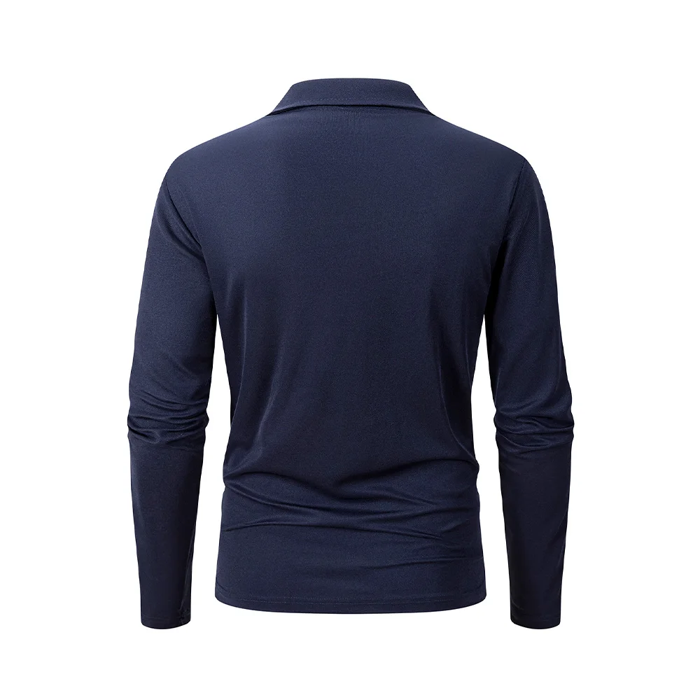 Spring Men's Casual Business Long Sleeve Shirt Solid Color Breathable Lapel T-shirt Men's Outdoor Long Sleeve Polo Shirt Top