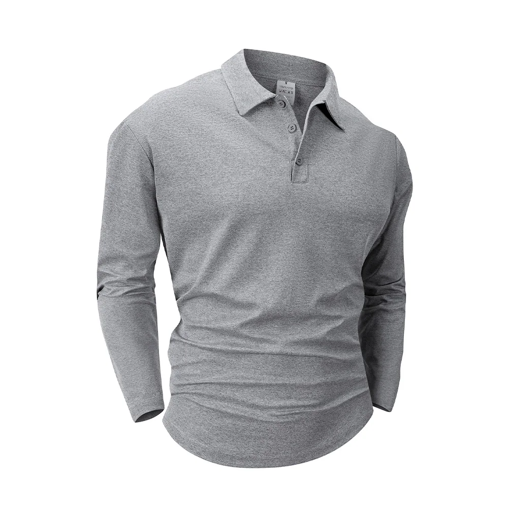 Spring Men's Casual Business Long Sleeve Shirt Solid Color Breathable Lapel T-shirt Men's Outdoor Long Sleeve Polo Shirt Top