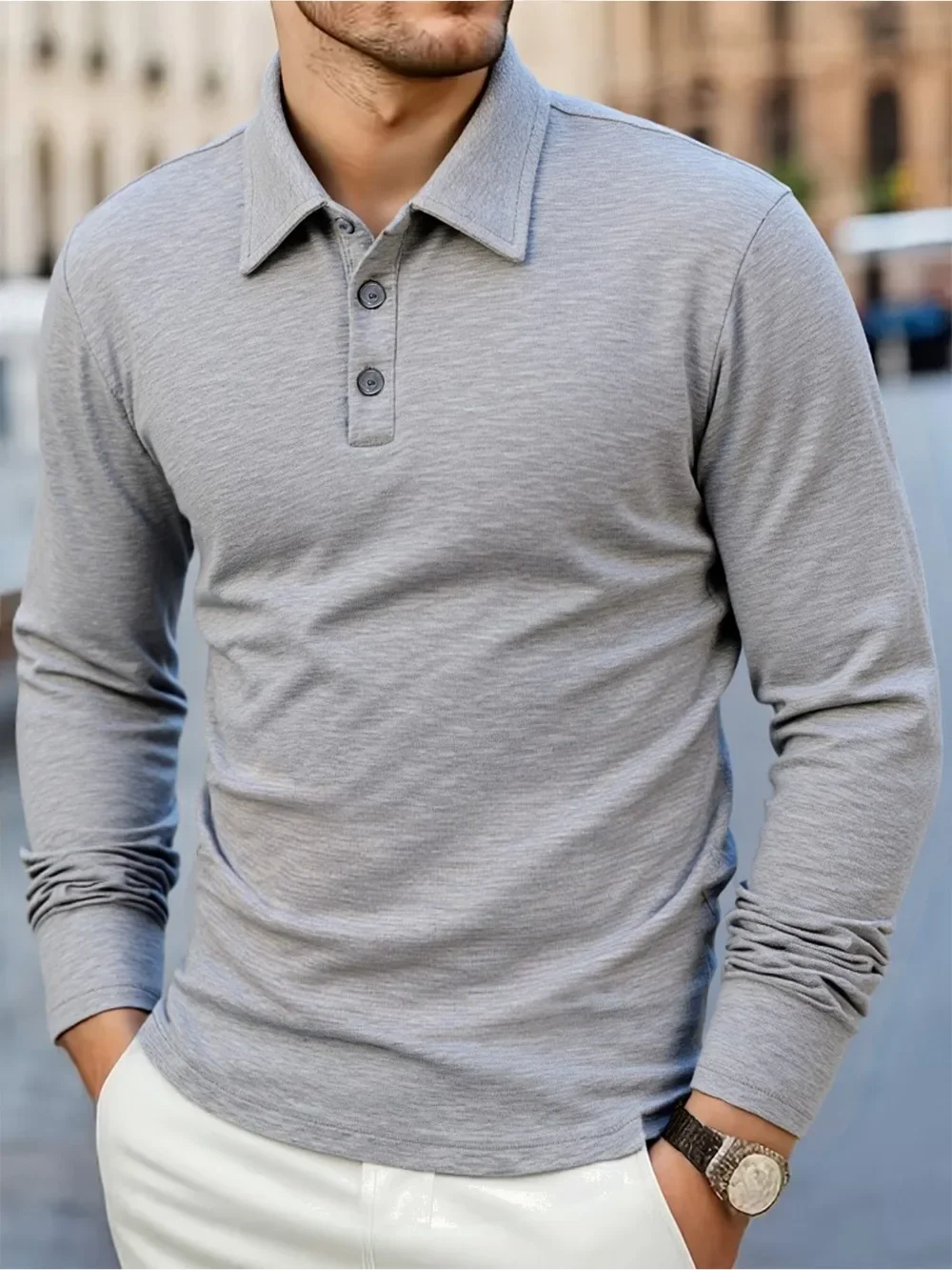 Spring Men's Casual Business Long Sleeve Shirt Solid Color Breathable Lapel T-shirt Men's Outdoor Long Sleeve Polo Shirt Top