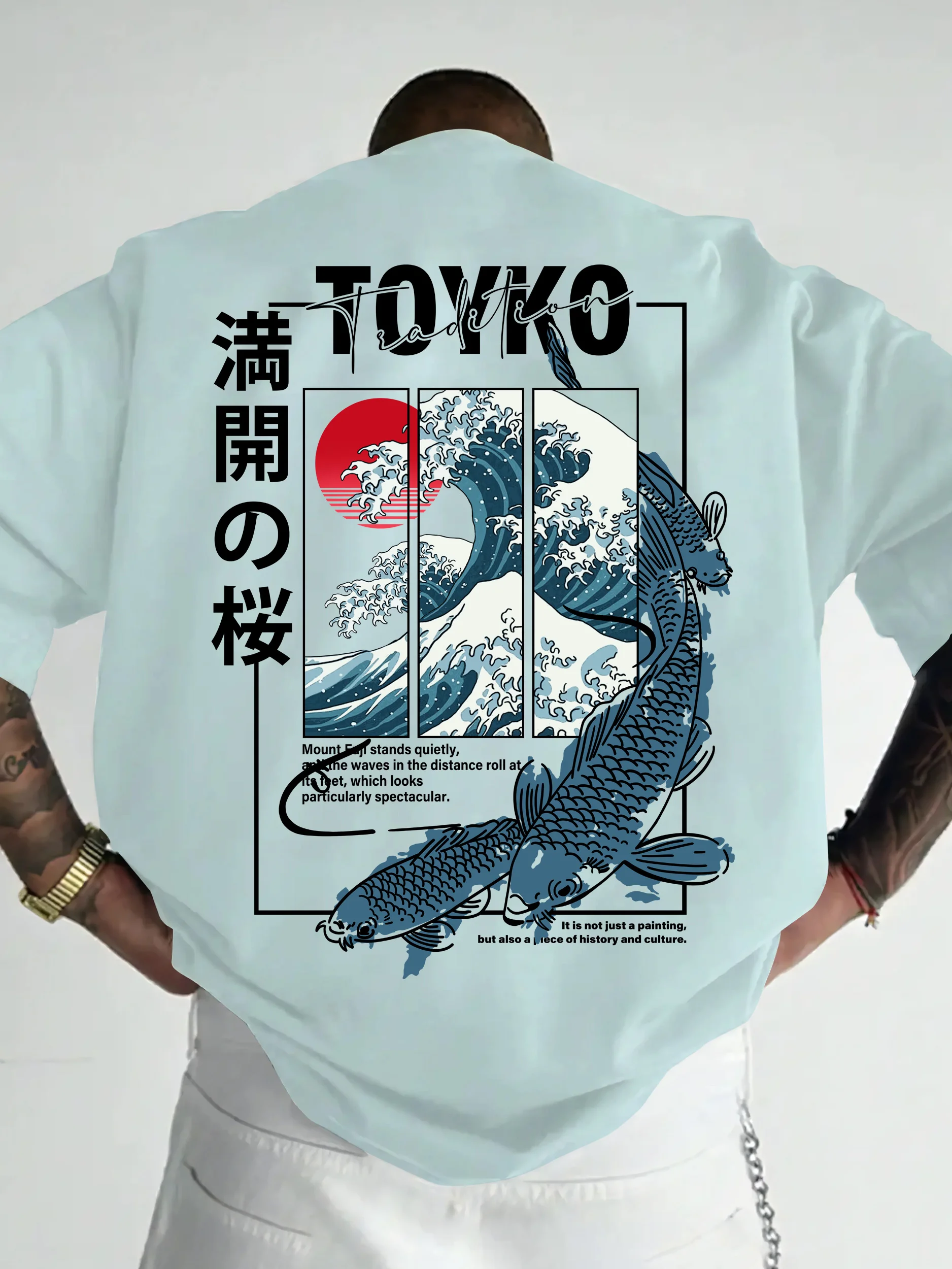 Men Japanese-style Trendy Pattern Loose Summer New T-shirt 100% Pure Cotton Soft Material Versatile Comfortable and Breathable