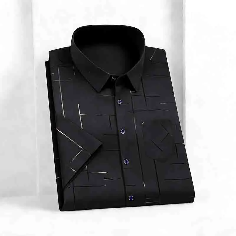 2026 Casual Business Men's Fashion Casual Short Sleeve Shirt Anti-Wrinkle Geometric Print Daily Top