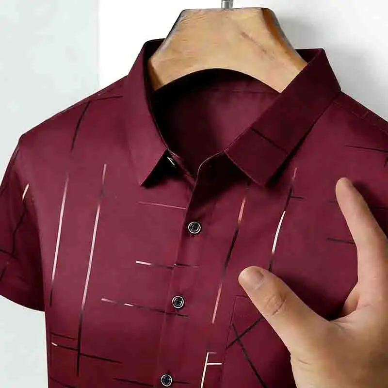 2026 Casual Business Men's Fashion Casual Short Sleeve Shirt Anti-Wrinkle Geometric Print Daily Top
