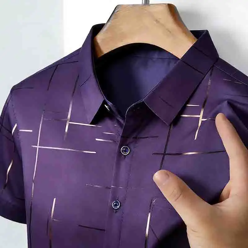 2026 Casual Business Men's Fashion Casual Short Sleeve Shirt Anti-Wrinkle Geometric Print Daily Top