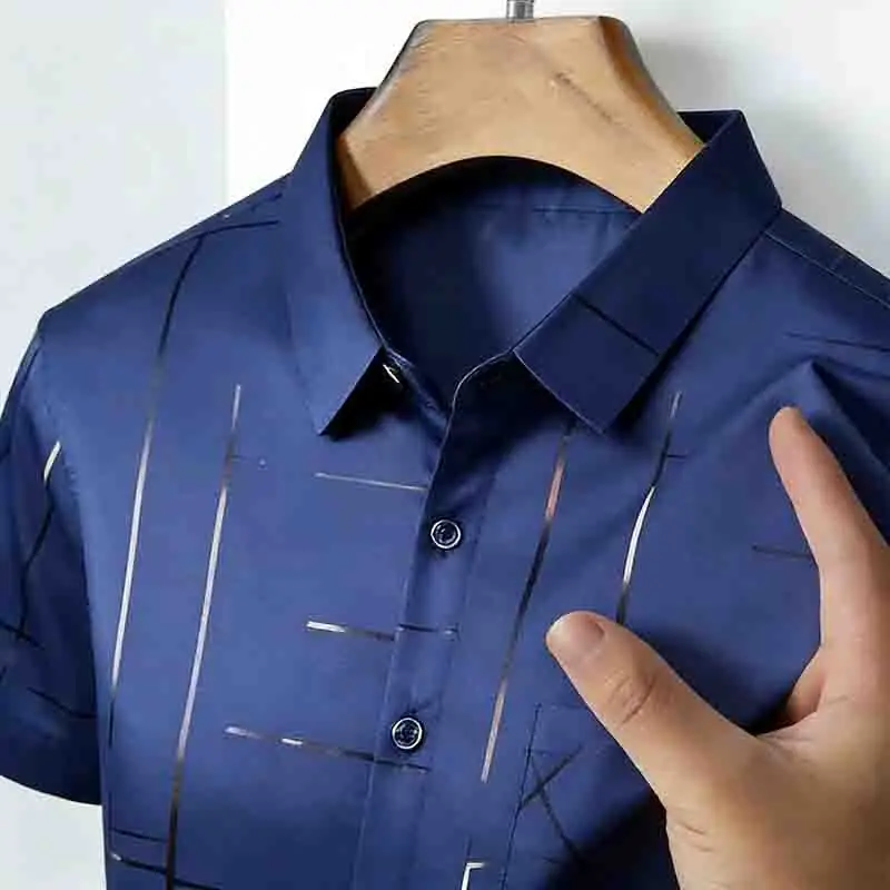 2026 Casual Business Men's Fashion Casual Short Sleeve Shirt Anti-Wrinkle Geometric Print Daily Top