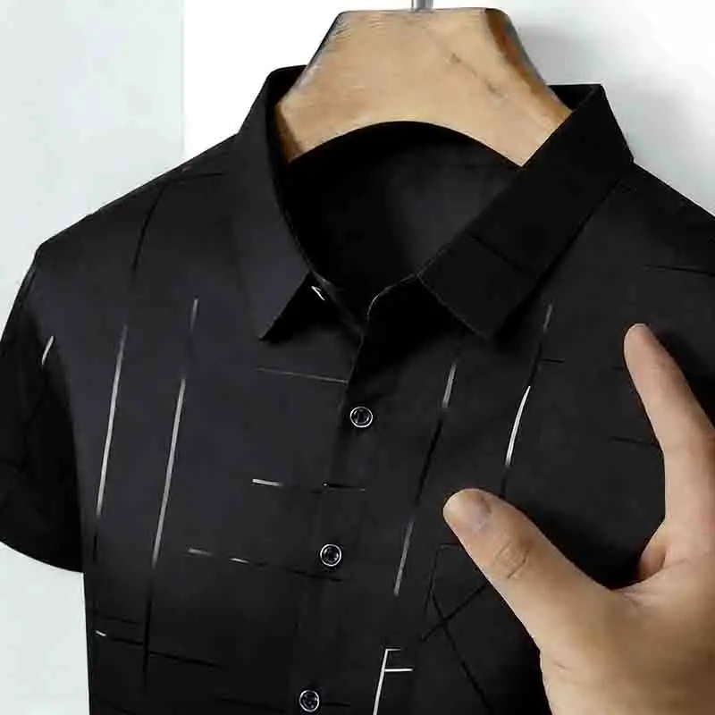 2026 Casual Business Men's Fashion Casual Short Sleeve Shirt Anti-Wrinkle Geometric Print Daily Top
