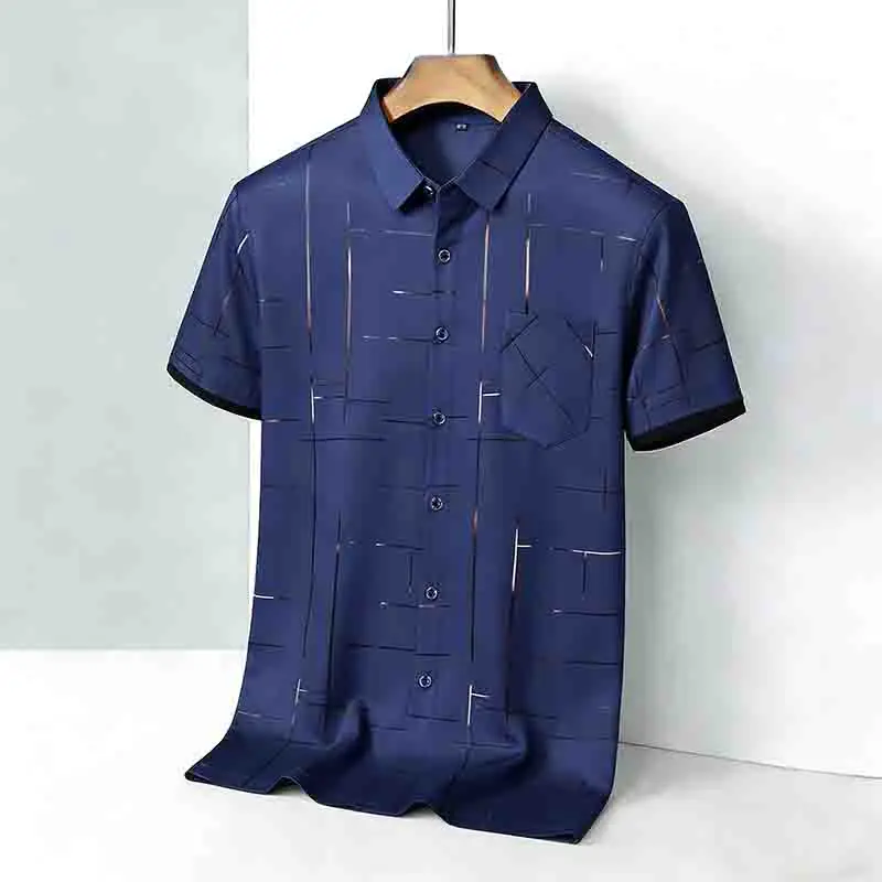 2026 Casual Business Men's Fashion Casual Short Sleeve Shirt Anti-Wrinkle Geometric Print Daily Top