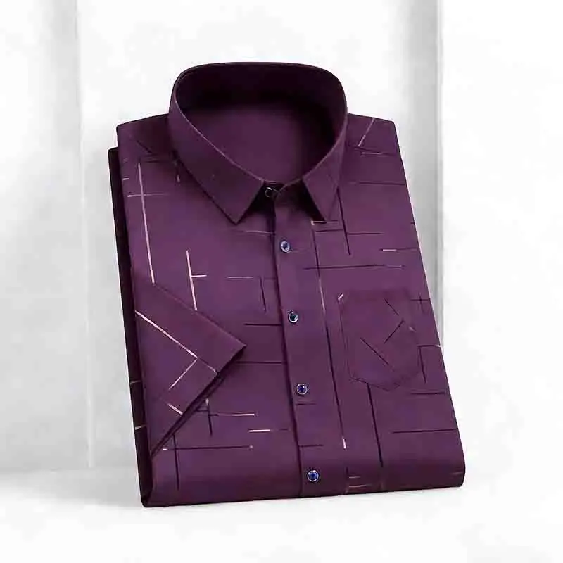 2026 Casual Business Men's Fashion Casual Short Sleeve Shirt Anti-Wrinkle Geometric Print Daily Top
