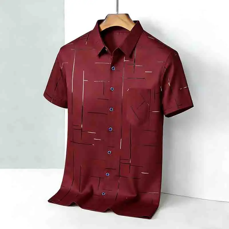 2026 Casual Business Men's Fashion Casual Short Sleeve Shirt Anti-Wrinkle Geometric Print Daily Top