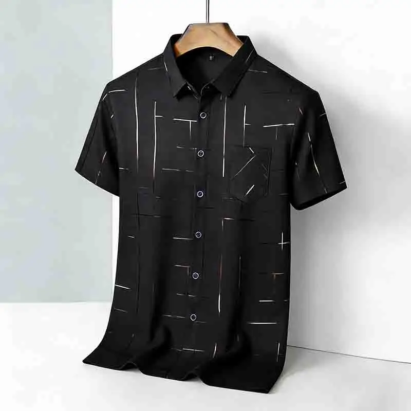 2026 Casual Business Men's Fashion Casual Short Sleeve Shirt Anti-Wrinkle Geometric Print Daily Top