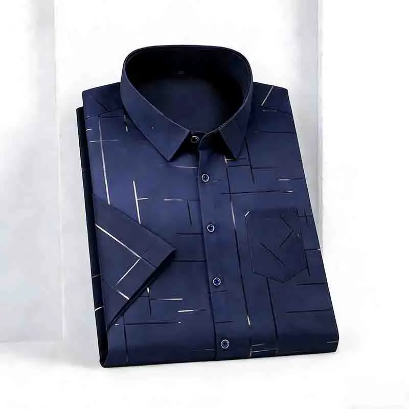 2026 Casual Business Men's Fashion Casual Short Sleeve Shirt Anti-Wrinkle Geometric Print Daily Top