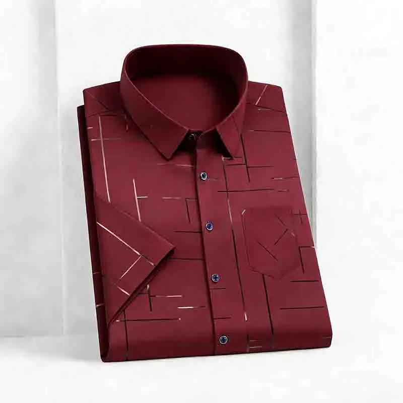 2026 Casual Business Men's Fashion Casual Short Sleeve Shirt Anti-Wrinkle Geometric Print Daily Top