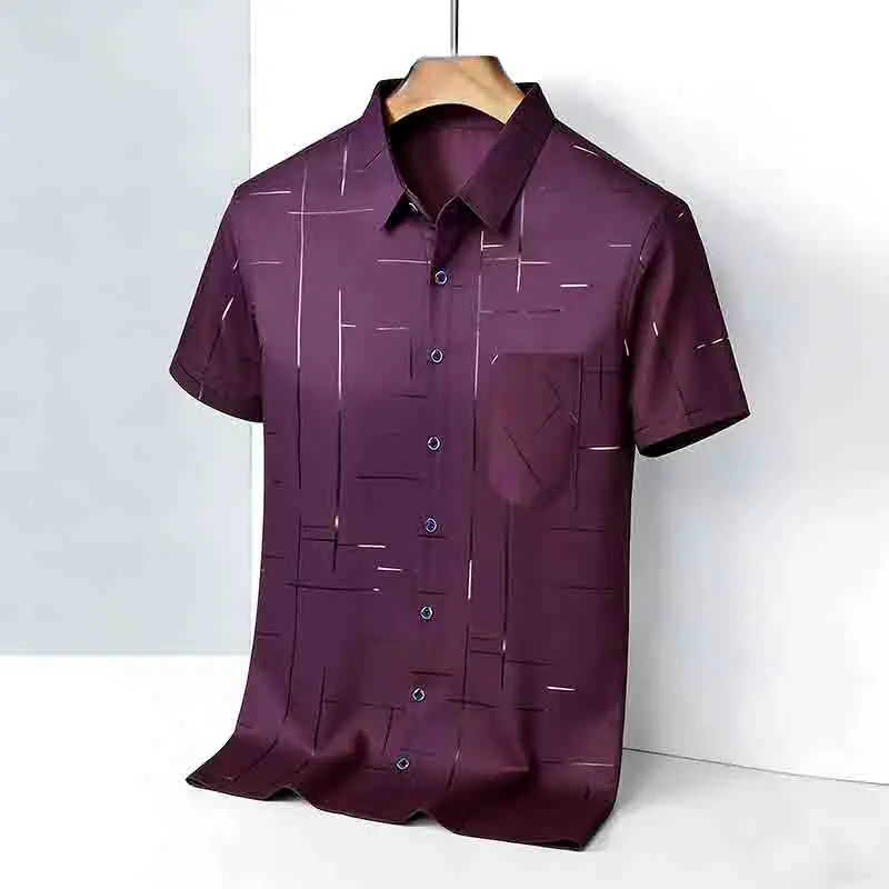 2026 Casual Business Men's Fashion Casual Short Sleeve Shirt Anti-Wrinkle Geometric Print Daily Top