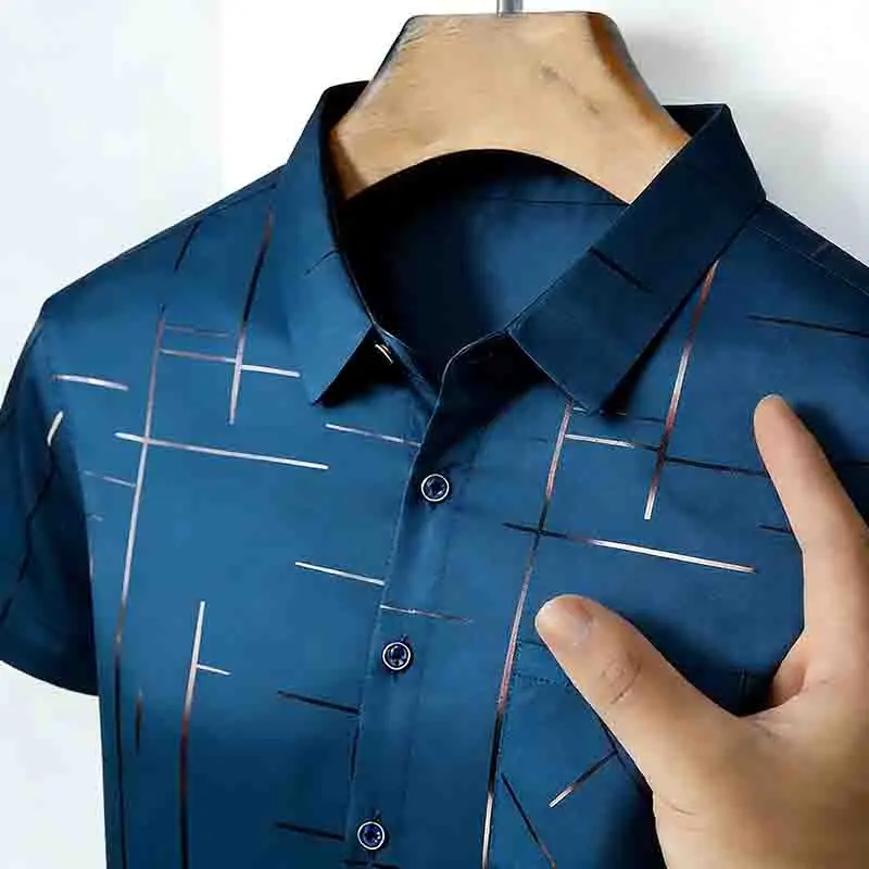 2026 Casual Business Men's Fashion Casual Short Sleeve Shirt Anti-Wrinkle Geometric Print Daily Top
