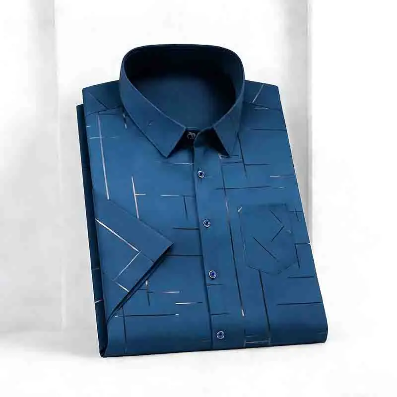 2026 Casual Business Men's Fashion Casual Short Sleeve Shirt Anti-Wrinkle Geometric Print Daily Top