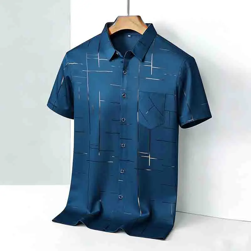 2026 Casual Business Men's Fashion Casual Short Sleeve Shirt Anti-Wrinkle Geometric Print Daily Top