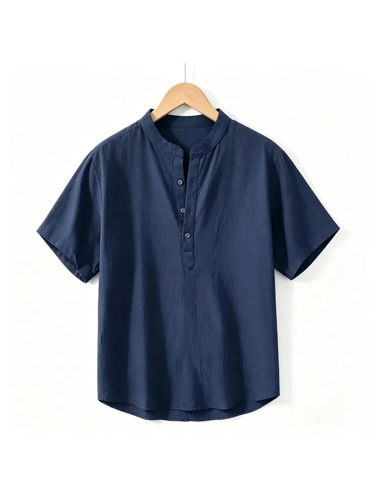 Men's Short Sleeve T-shirt Cotton and Linen Casual Men T-shirts Solid Color Summer Shirt Male Cozy Breathable