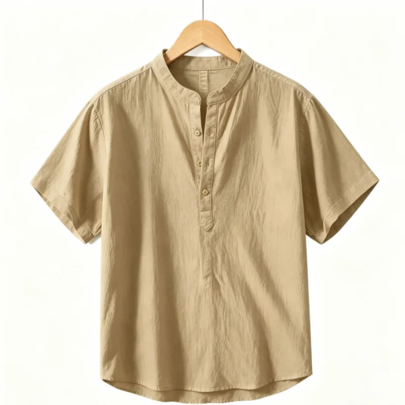 Men's Short Sleeve T-shirt Cotton and Linen Casual Men T-shirts Solid Color Summer Shirt Male Cozy Breathable