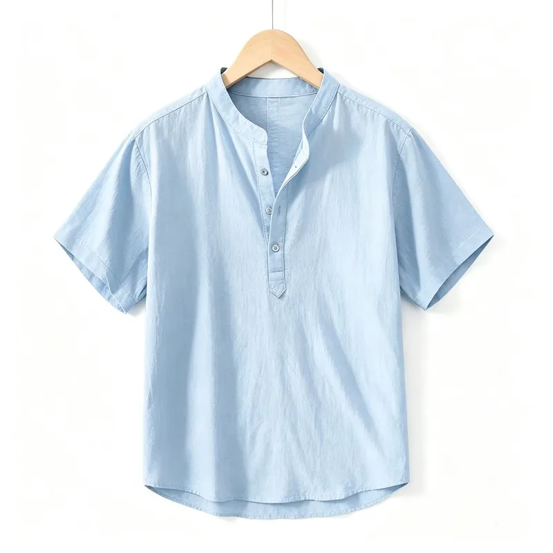 Men's Short Sleeve T-shirt Cotton and Linen Casual Men T-shirts Solid Color Summer Shirt Male Cozy Breathable