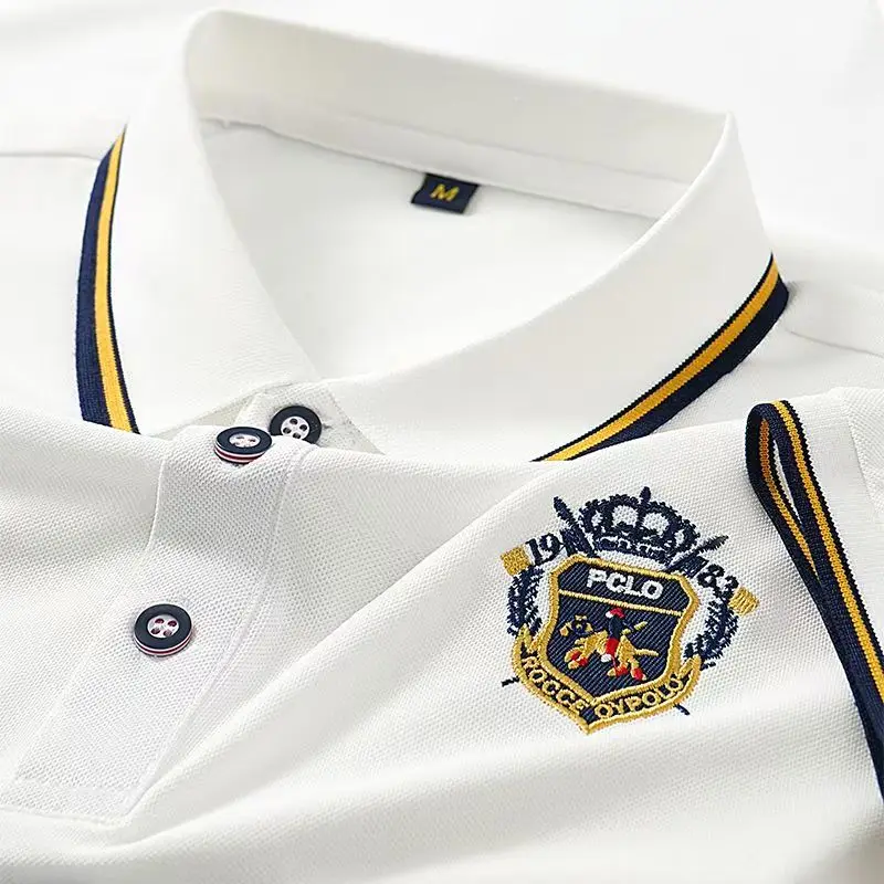 Men's Summer Embroidered Polo T-Shirt Short Sleeve Lapel Design Breathable Lightweight Streetwear Outdoor Oversized Fit