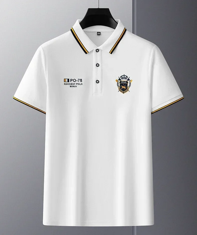 Men's Summer Embroidered Polo T-Shirt Short Sleeve Lapel Design Breathable Lightweight Streetwear Outdoor Oversized Fit