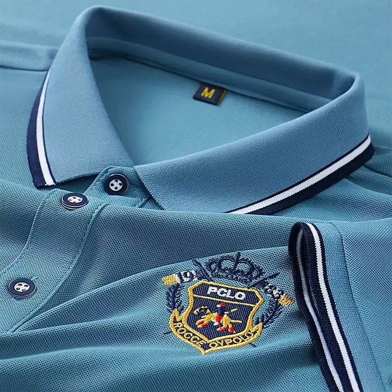 Men's Summer Embroidered Polo T-Shirt Short Sleeve Lapel Design Breathable Lightweight Streetwear Outdoor Oversized Fit