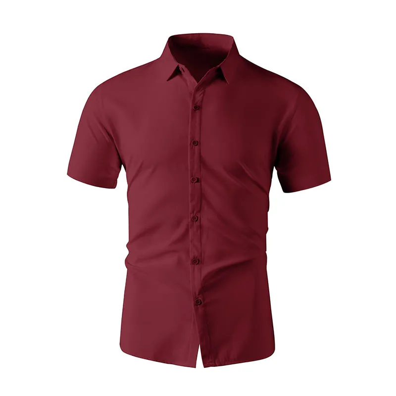 Non-iron Men's Black Short Sleeve Button Down Shirt Formal Business Dress Shirt Turn-down Collar Office Tops