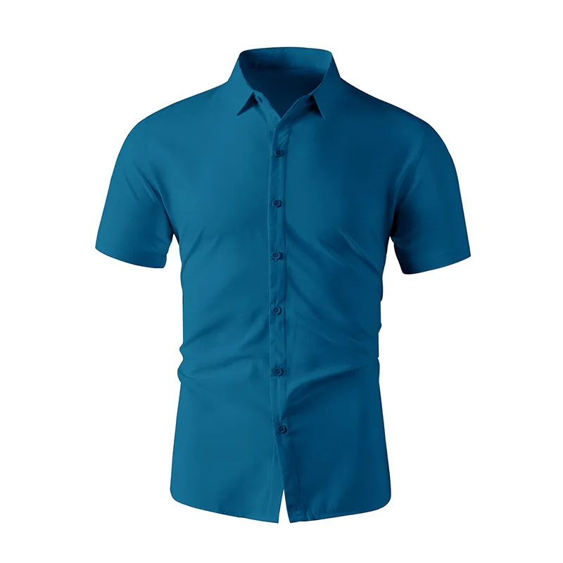 Non-iron Men's Black Short Sleeve Button Down Shirt Formal Business Dress Shirt Turn-down Collar Office Tops