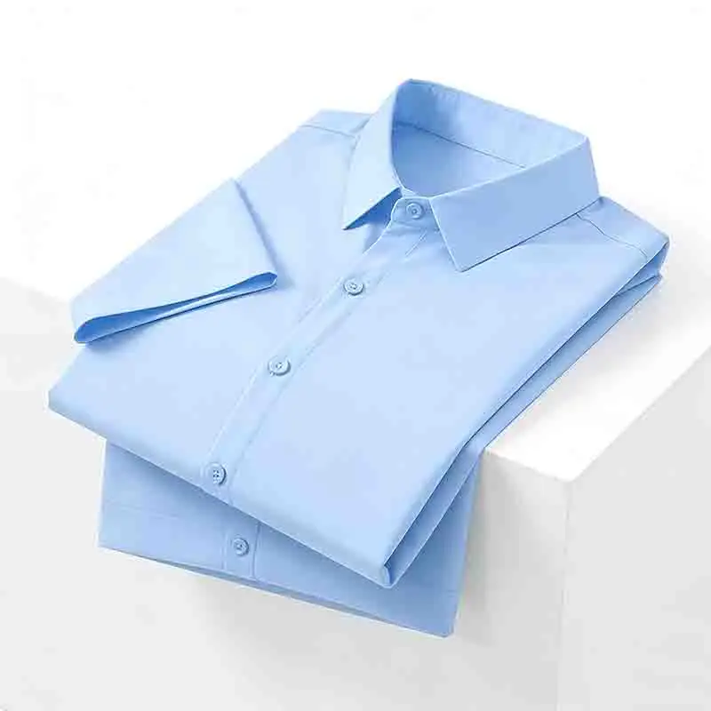 Non-iron Men's Black Short Sleeve Button Down Shirt Formal Business Dress Shirt Turn-down Collar Office Tops