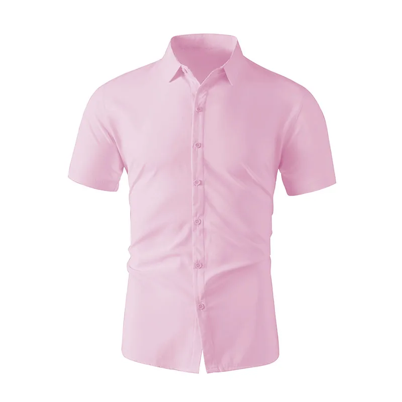 Non-iron Men's Black Short Sleeve Button Down Shirt Formal Business Dress Shirt Turn-down Collar Office Tops