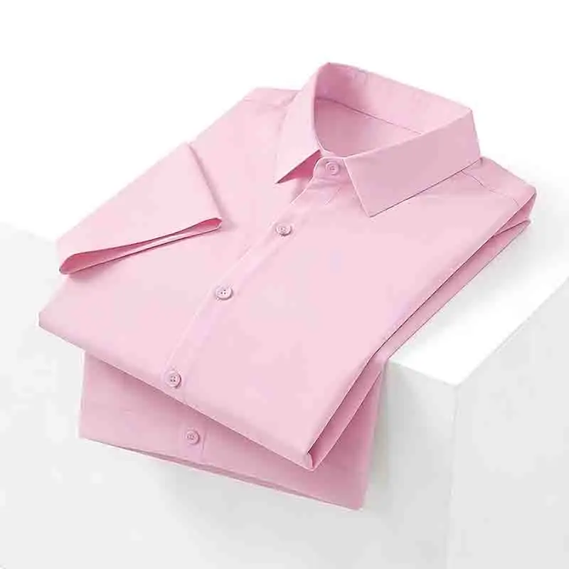 Non-iron Men's Black Short Sleeve Button Down Shirt Formal Business Dress Shirt Turn-down Collar Office Tops