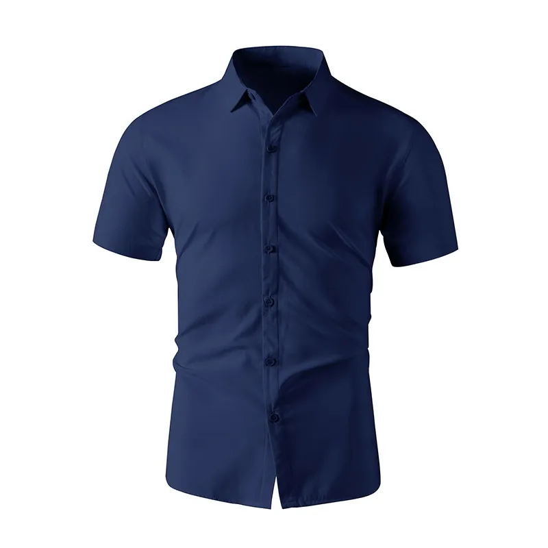 Non-iron Men's Black Short Sleeve Button Down Shirt Formal Business Dress Shirt Turn-down Collar Office Tops