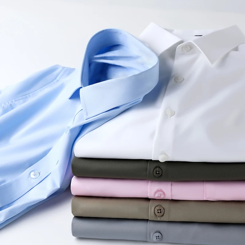 Non-iron Men's Black Short Sleeve Button Down Shirt Formal Business Dress Shirt Turn-down Collar Office Tops
