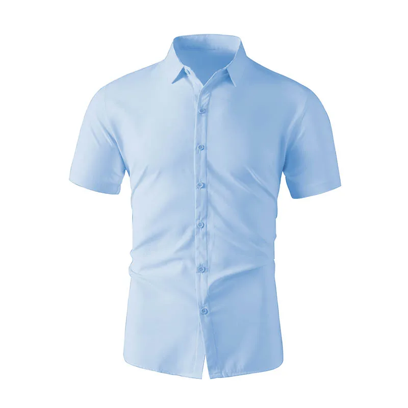 Non-iron Men's Black Short Sleeve Button Down Shirt Formal Business Dress Shirt Turn-down Collar Office Tops