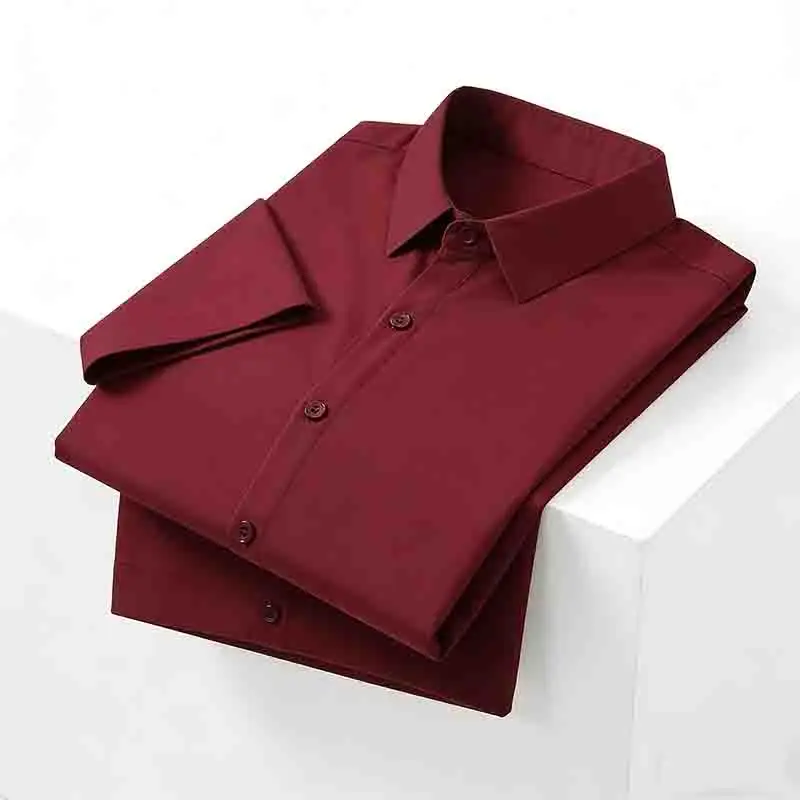 Non-iron Men's Black Short Sleeve Button Down Shirt Formal Business Dress Shirt Turn-down Collar Office Tops
